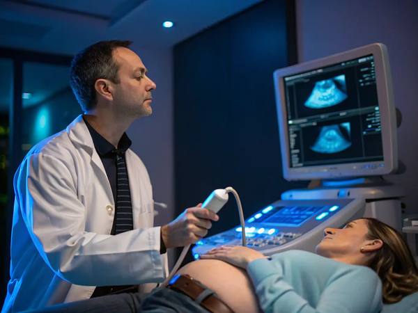 Radiologist analyzing an ultrasound