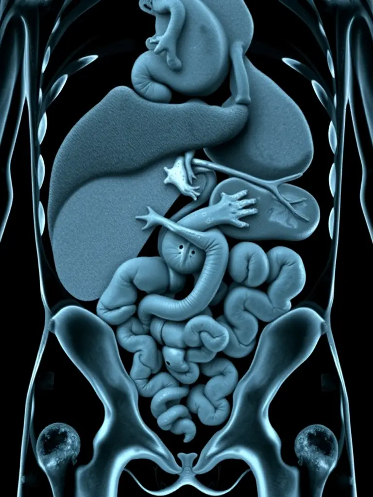 A high-resolution CT scan image displaying a cross-section of the abdomen, showcasing the clarity and detail provided in Nexa-Radiology's CT reporting.