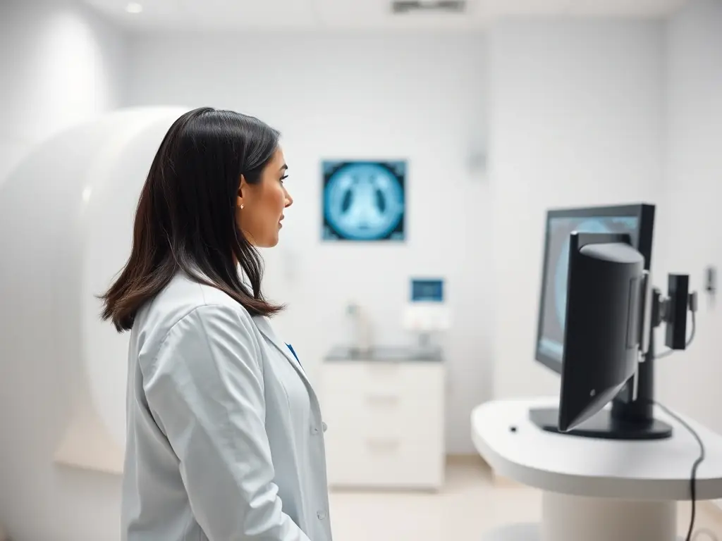 A radiologist reviews an MRI scan, utilizing advanced imaging techniques to assess soft tissues and detect subtle anomalies with precision.
