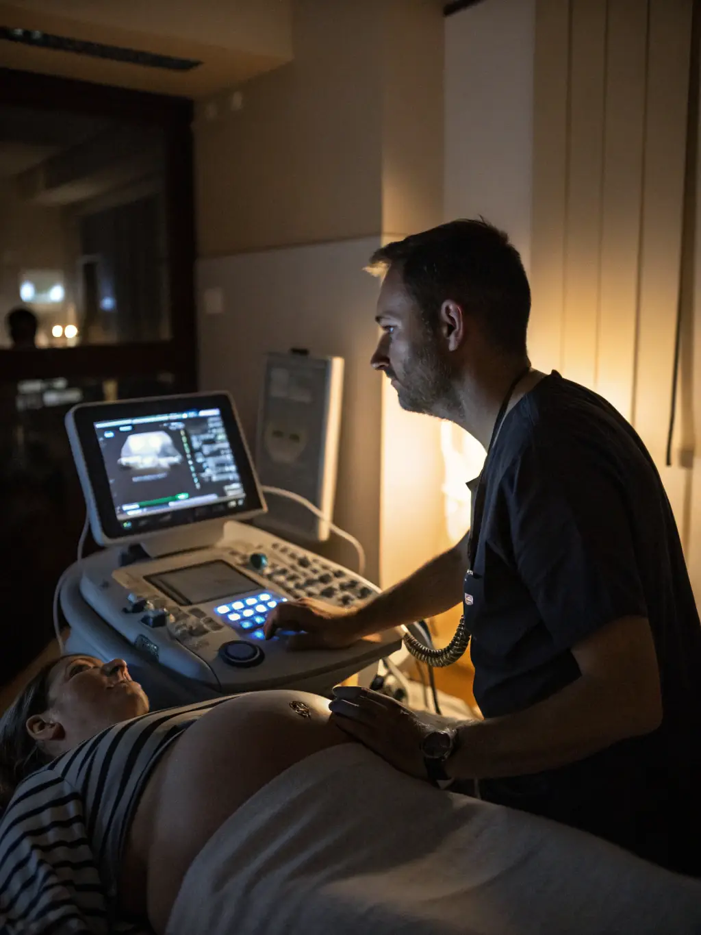 An ultrasound image showing a detailed view of internal organs, highlighting the non-invasive nature of ultrasound reporting.